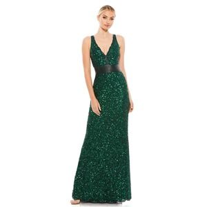 New Mac Duggal Evening Gown Green Sequin